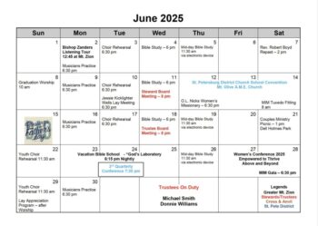 June Church and Prayer Calendar